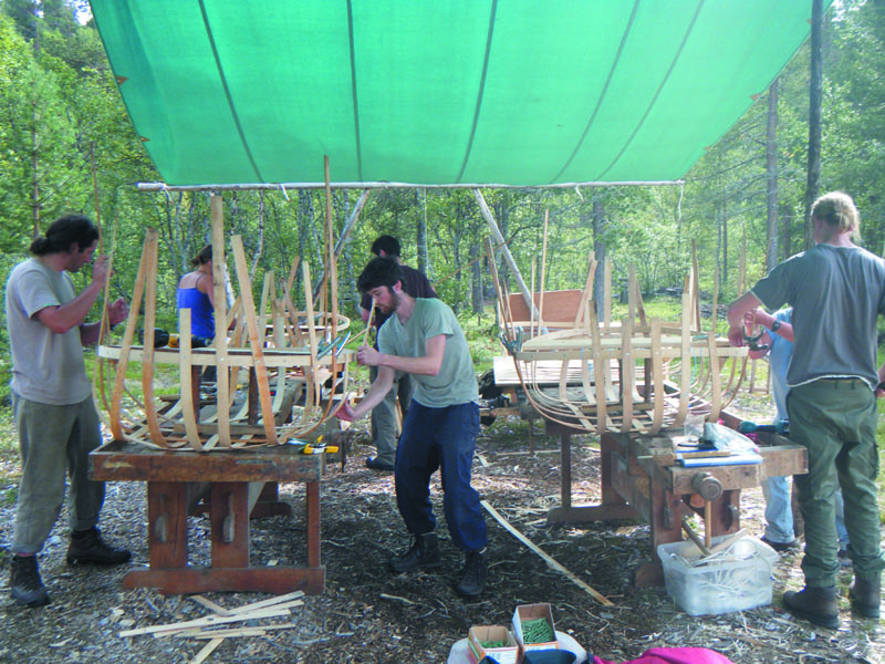 Shrewsbury-style coracles being made at a course in Norway